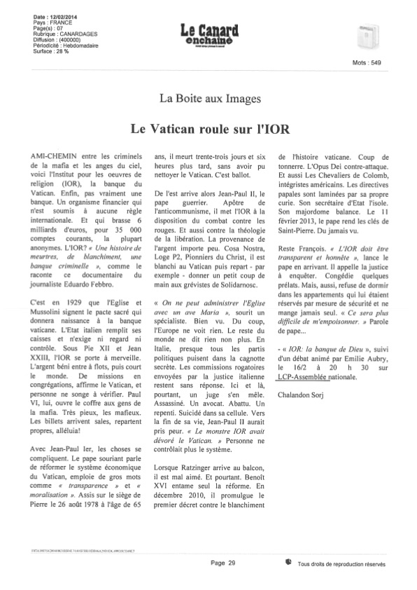 Revue de Presse IOR la banque de Dieu 5